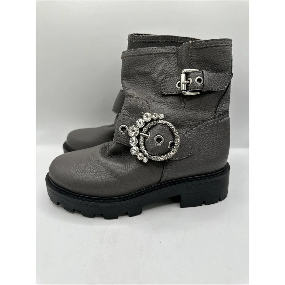 NEW KARL LAGERFELD PARIS Marceau Jeweled Gray Leather Ankle Boots Sz 5.5 M NEW
